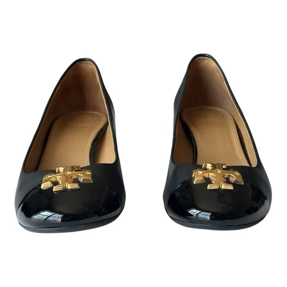 Tory Burch Black Everly Cap Toe pump style shoe with 2” block heel | 8.5