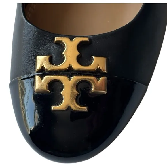 Tory Burch Black Everly Cap Toe pump style shoe with 2” block heel | 8.5
