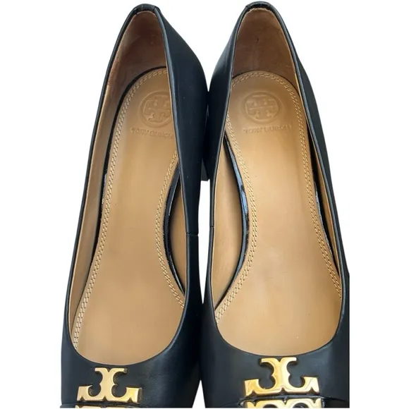 Tory Burch Black Everly Cap Toe pump style shoe with 2” block heel | 8.5