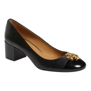 Tory Burch Black Everly Cap Toe pump style shoe with 2” block heel | 8.5