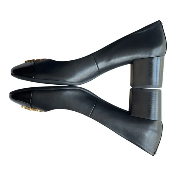 Tory Burch Black Everly Cap Toe pump style shoe with 2” block heel | 8.5