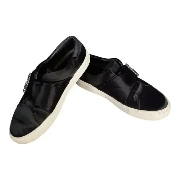Tory Burch Greer Fashion Sneaker Rhinestone Buckle Satin Leather Black Women's 7