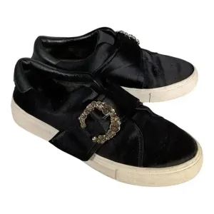 Tory Burch Greer Fashion Sneaker Rhinestone Buckle Satin Leather Black Women's 7