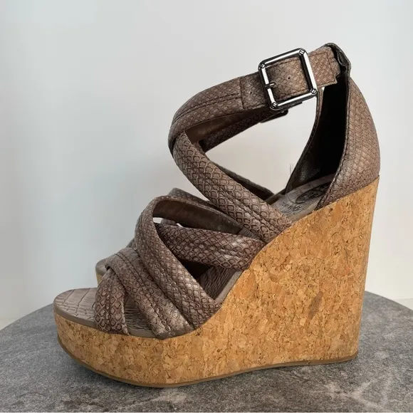 Tory Burch Jeanine Tumbled Snake Leather Wedge Heels Sandals 7