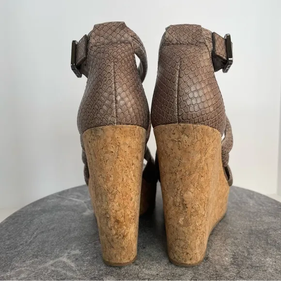Tory Burch Jeanine Tumbled Snake Leather Wedge Heels Sandals 7