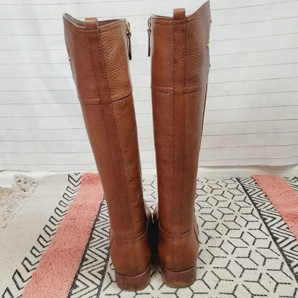 TORY BURCH KIERNAN KNEE HIGH RIDING BOOTS IB BROWN, SZ 8.5