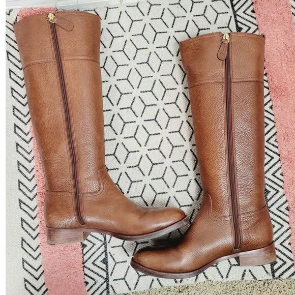 TORY BURCH KIERNAN KNEE HIGH RIDING BOOTS IB BROWN, SZ 8.5