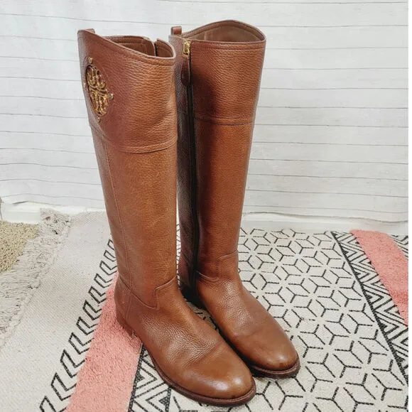 TORY BURCH KIERNAN KNEE HIGH RIDING BOOTS IB BROWN, SZ 8.5