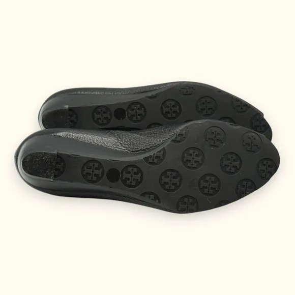 Tory Burch Kitty Tumbled Black Leather Open-Toe Slip-on Shoes 6M Low Heel‎ 1.25&quot;
