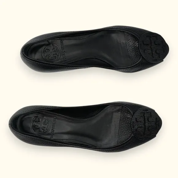 Tory Burch Kitty Tumbled Black Leather Open-Toe Slip-on Shoes 6M Low Heel‎ 1.25&quot;