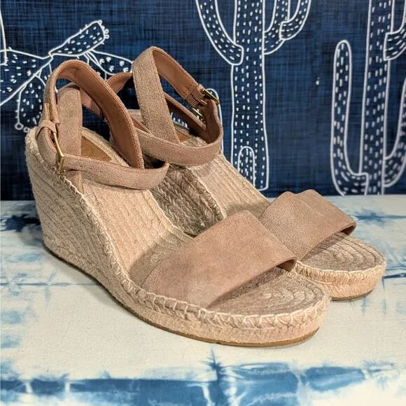 Tory Burch Laurel Suede Leather Espadrille Wedge Sandals Tan Women's Size 10
