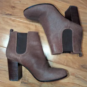 Tory Burch Leather Chelsea Boot Mocha Brown Heel Booties Women's 7 Western Boho