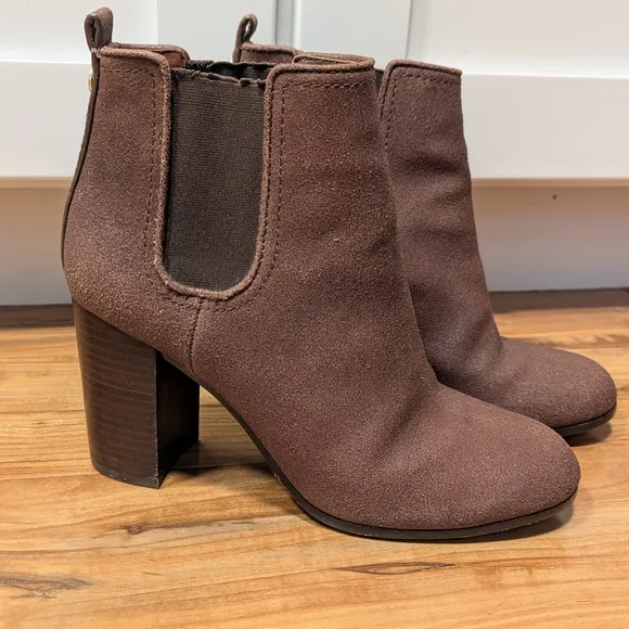 Tory Burch Leather Chelsea Boot Mocha Brown Heel Booties Women's 7 Western Boho