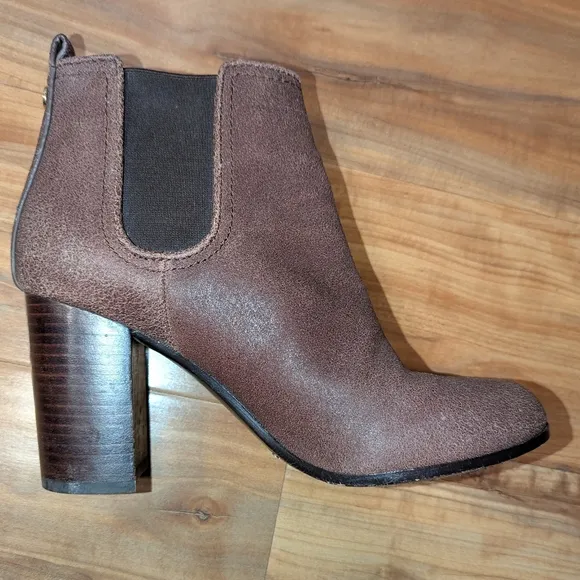 Tory Burch Leather Chelsea Boot Mocha Brown Heel Booties Women's 7 Western Boho