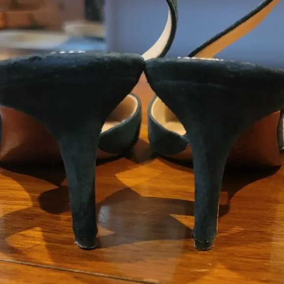 Tory Burch Triangle Slingback Black Leather/Suede Pumps w Gold Heels