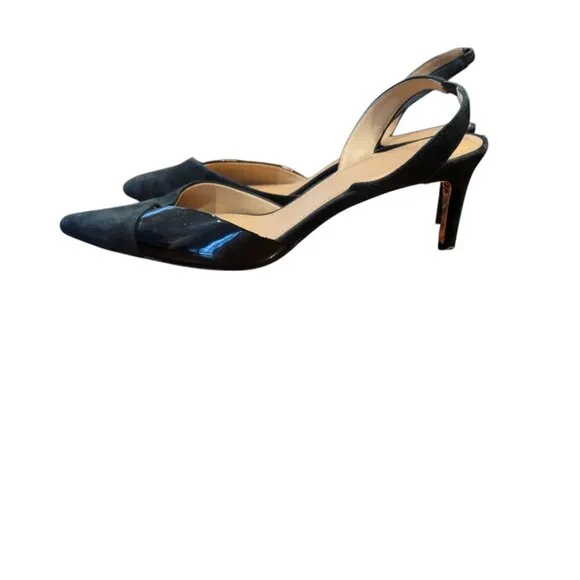 Tory Burch Triangle Slingback Black Leather/Suede Pumps w Gold Heels
