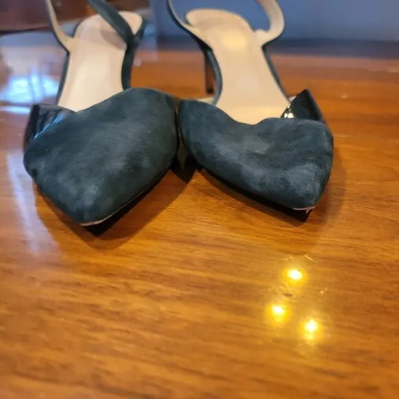 Tory Burch Triangle Slingback Black Leather/Suede Pumps w Gold Heels