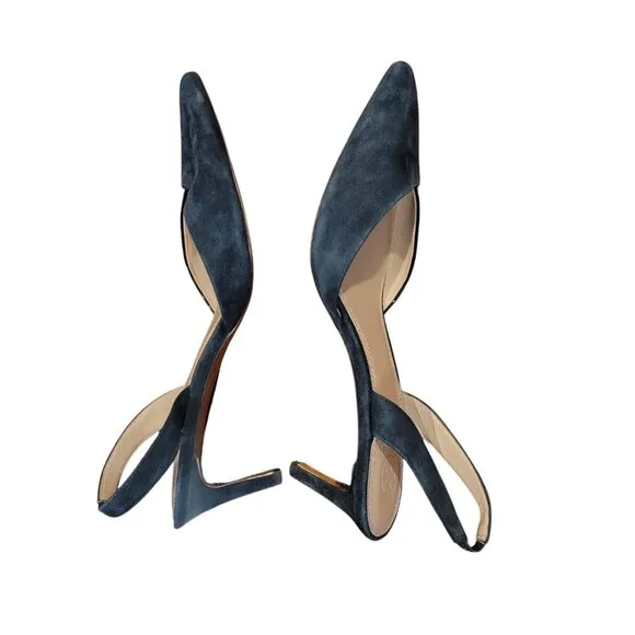 Tory Burch Triangle Slingback Black Leather/Suede Pumps w Gold Heels