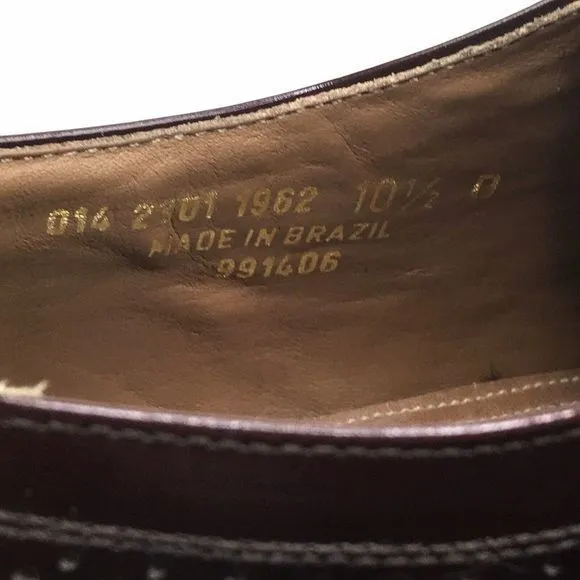 Towncraft JC Penny Men's Size 10 Shoes Burgundy Leather Wingtip Oxford Dress VTG