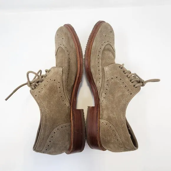 Trask Men Tan Taupe Suede Wingtip Oxford Dress Shoes Size 8.5 Lace Up Workwear
