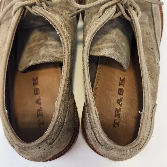 Trask Men Tan Taupe Suede Wingtip Oxford Dress Shoes Size 8.5 Lace Up Workwear