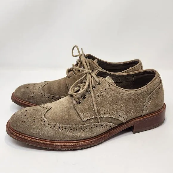 Trask Men Tan Taupe Suede Wingtip Oxford Dress Shoes Size 8.5 Lace Up Workwear