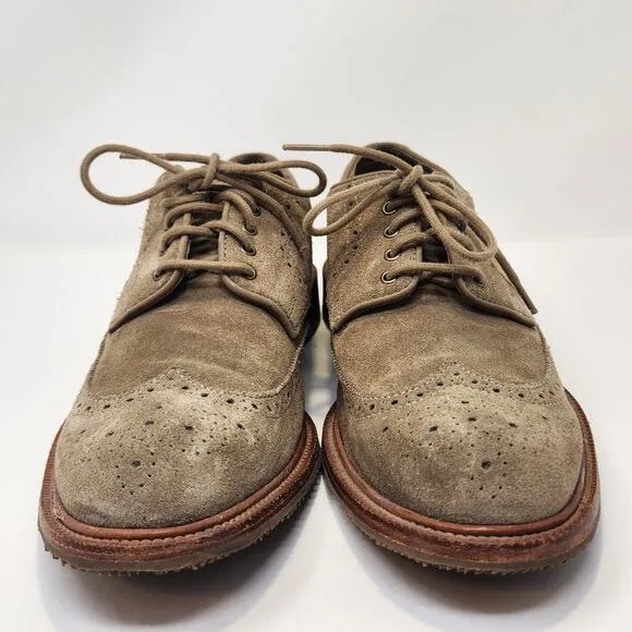 Trask Men Tan Taupe Suede Wingtip Oxford Dress Shoes Size 8.5 Lace Up Workwear