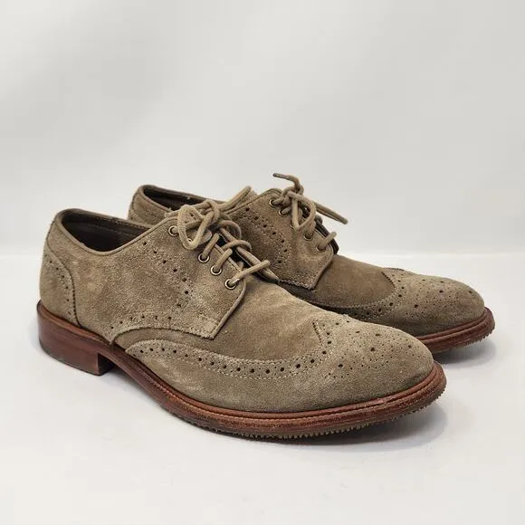 Trask Men Tan Taupe Suede Wingtip Oxford Dress Shoes Size 8.5 Lace Up Workwear