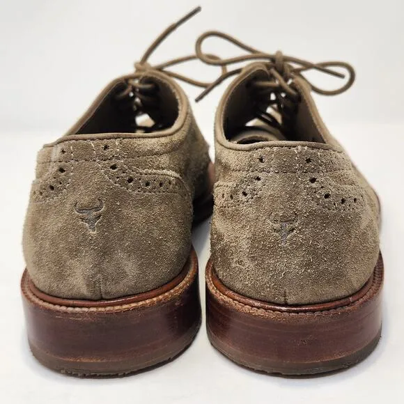 Trask Men Tan Taupe Suede Wingtip Oxford Dress Shoes Size 8.5 Lace Up Workwear