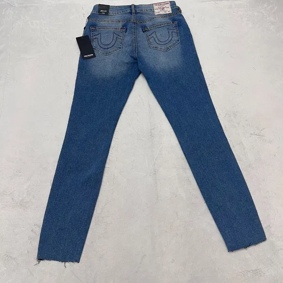 True Religion Women's Jeans Jennie Curvy Mid Rise Super Skinny Size 26 Raw Hem