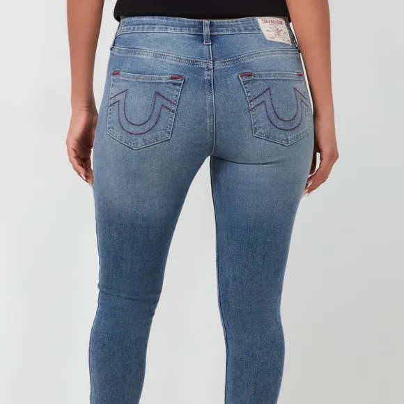 True Religion Women's Jeans Jennie Curvy Mid Rise Super Skinny Size 26 Raw Hem