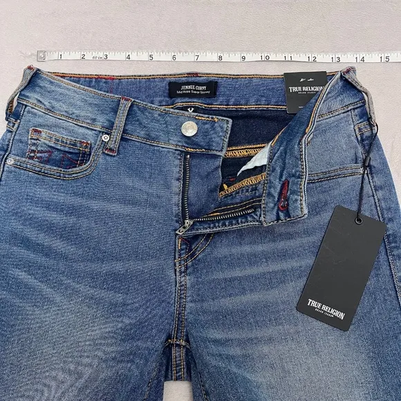 True Religion Women's Jeans Jennie Curvy Mid Rise Super Skinny Size 26 Raw Hem