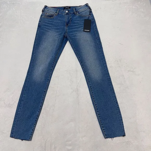 True Religion Women's Jeans Jennie Curvy Mid Rise Super Skinny Size 26 Raw Hem