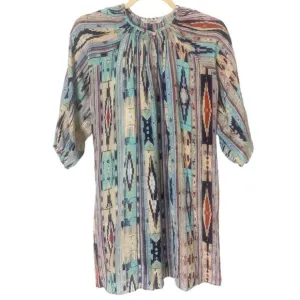 Tucker NYC S/P 100% Silk Colorful Aztec Western Boho Festival Printed Dress