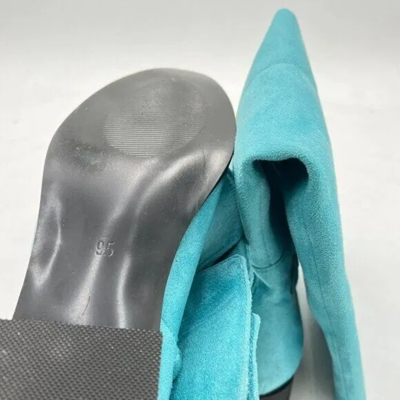 Turquoise Over The Knee Thigh High Boot Closed Toe Chunky Low Heel Side Zip Shoe