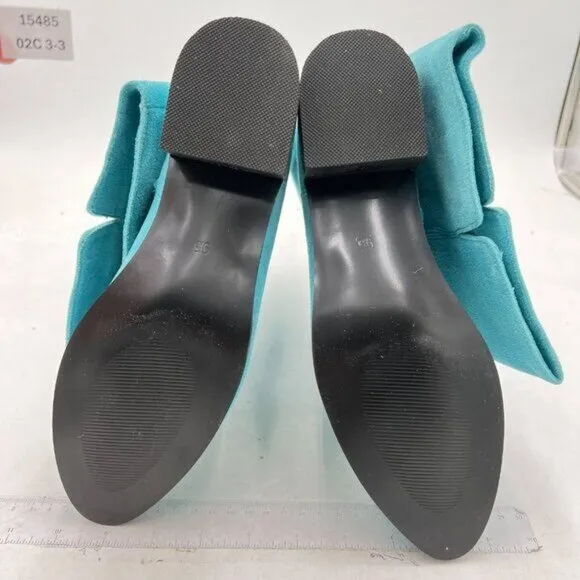 Turquoise Over The Knee Thigh High Boot Closed Toe Chunky Low Heel Side Zip Shoe