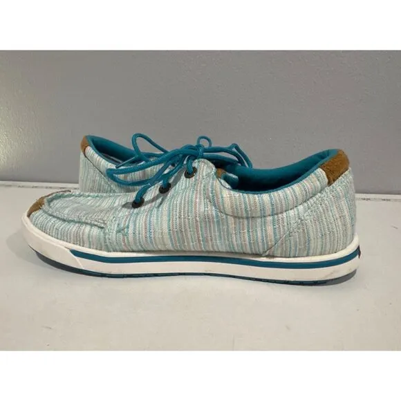Twisted X Womens Shoes 8 Teal Hooey Loper Striped Beachy Casual Lace-Up Moccasin