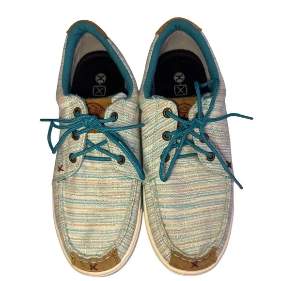 Twisted X Womens Shoes 8 Teal Hooey Loper Striped Beachy Casual Lace-Up Moccasin