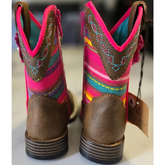 Twister Girls Camilla Western Cowgirl Boots 4 Brown Pink Embellished Cowboy Boho