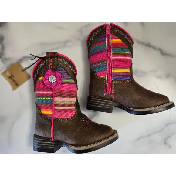 Twister Girls Camilla Western Cowgirl Boots 4 Brown Pink Embellished Cowboy Boho