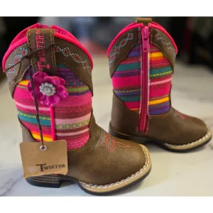 Twister Girls Camilla Western Cowgirl Boots 4 Brown Pink Embellished Cowboy Boho