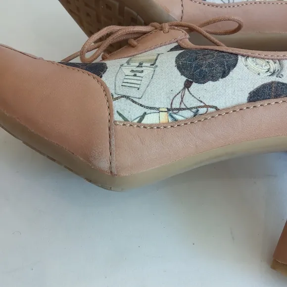 TWS Camper pink leather and canvas retro style heels with laces