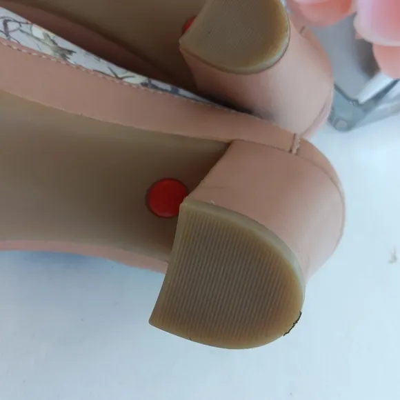 TWS Camper pink leather and canvas retro style heels with laces