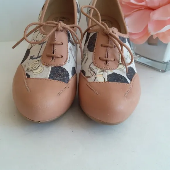 TWS Camper pink leather and canvas retro style heels with laces