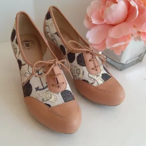 TWS Camper pink leather and canvas retro style heels with laces