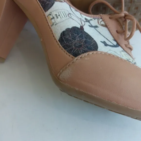TWS Camper pink leather and canvas retro style heels with laces