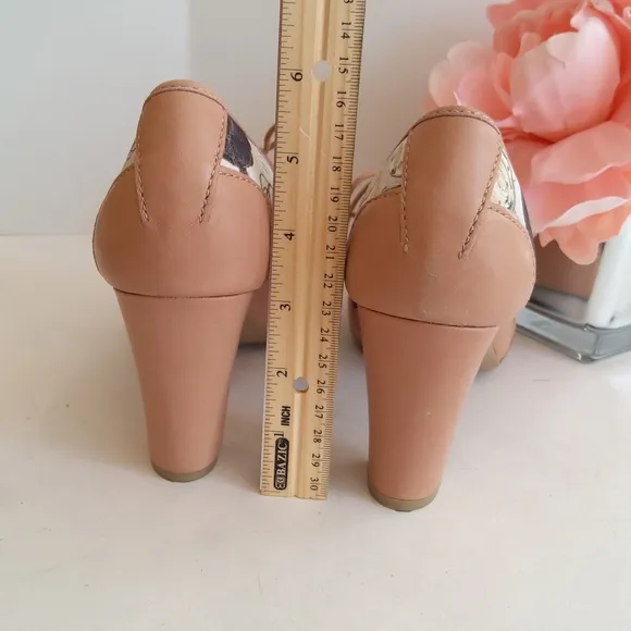 TWS Camper pink leather and canvas retro style heels with laces