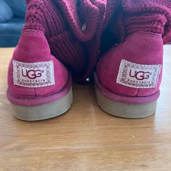 UGG Australia Knit Button Boots - Women’s Size 8 Burgundy Boho