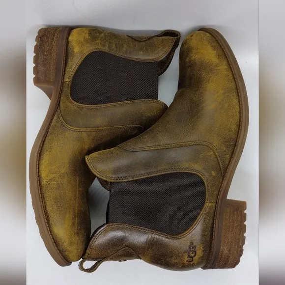 UGG Bonham Boots Women's 12 Brown Leather Distressed Boho Retro 90s Y2K