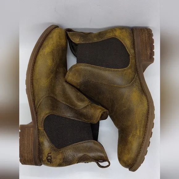 UGG Bonham Boots Women's 12 Brown Leather Distressed Boho Retro 90s Y2K